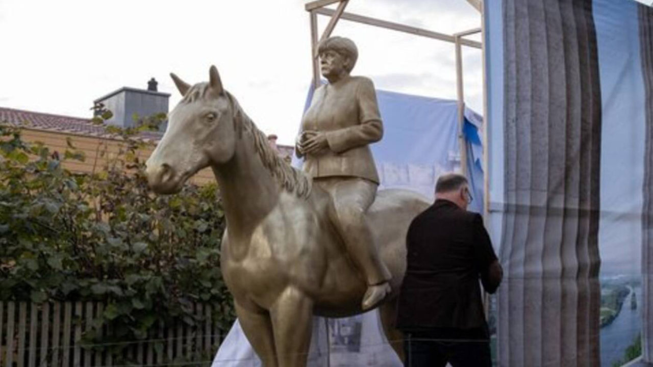 A statue of Angela Merkel on a horse, 3D printed from concrete, collapsed  after two years… - 3DPC | We Speak 3D Printing